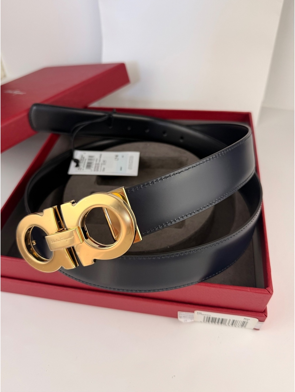 Ferragamo Men’s Reversible Leather Belt Gift Set Black Navy Adjustable Size 115 - Picture 8 of 12